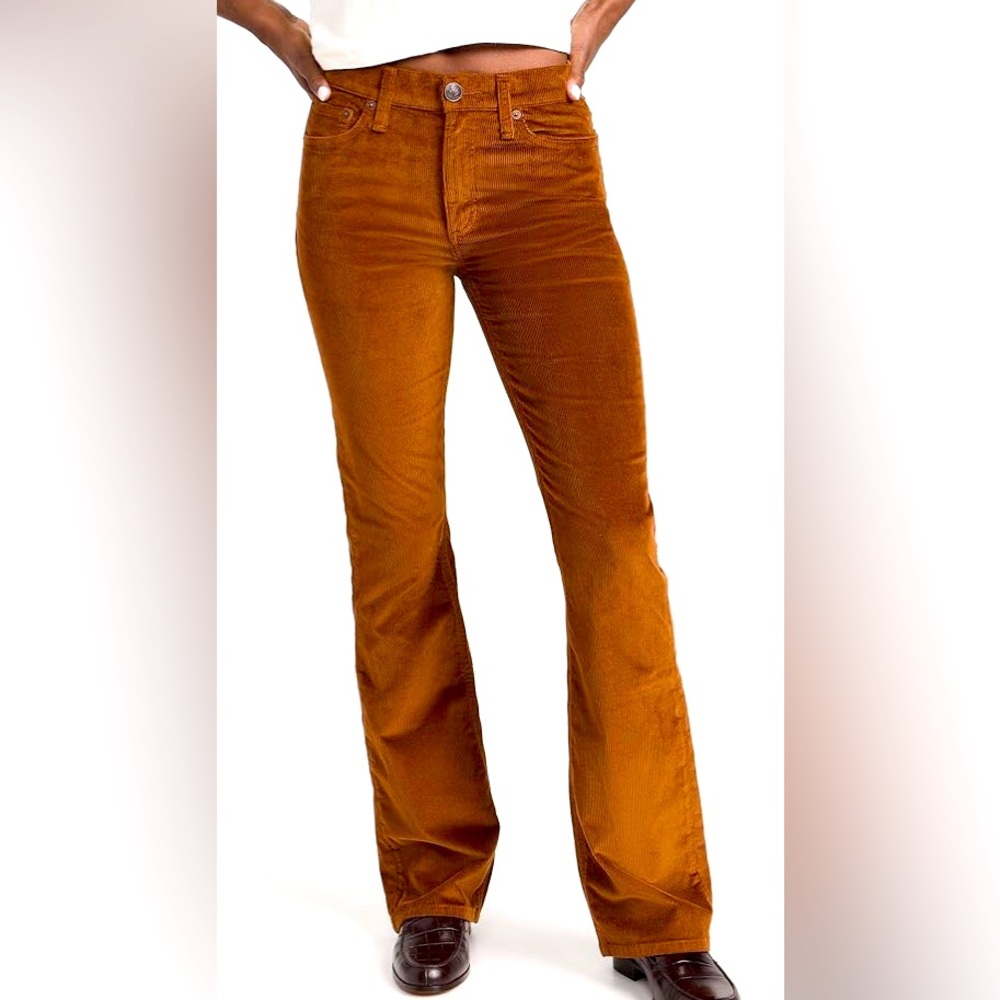 Rag & Bone Peyton Mid Rise Bootcut Corduroy Pants 32 Gold Brown Stretch